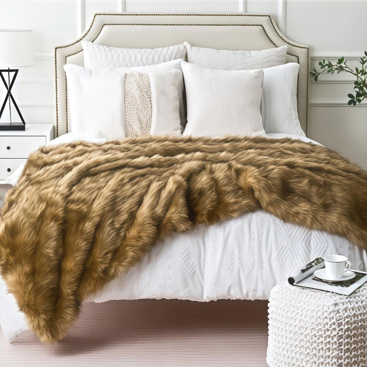 Brown Hotel-Style Faux Fur Throw Blanket front view