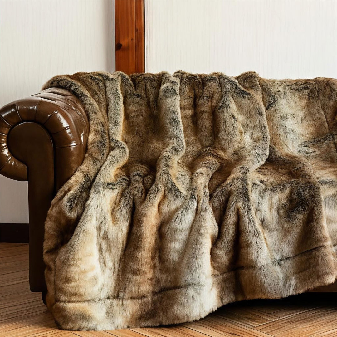 Hotel-Style Faux Fur Throw Blanket on bed lifestyle