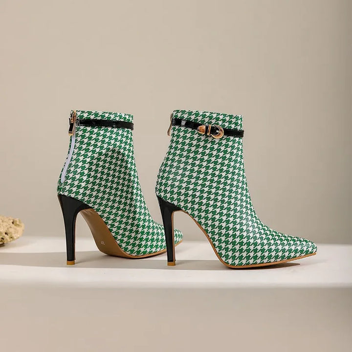 Houndstooth Stiletto Ankle Boots side profile