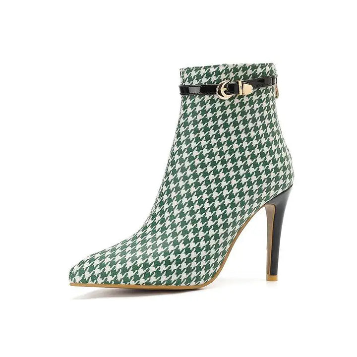 Houndstooth Stiletto Ankle Boots stiletto heel detail