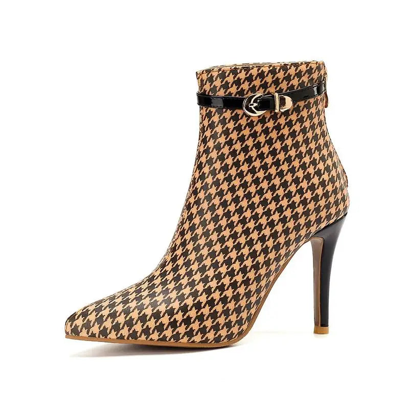 Houndstooth Stiletto Ankle Boots colour range flat lay
