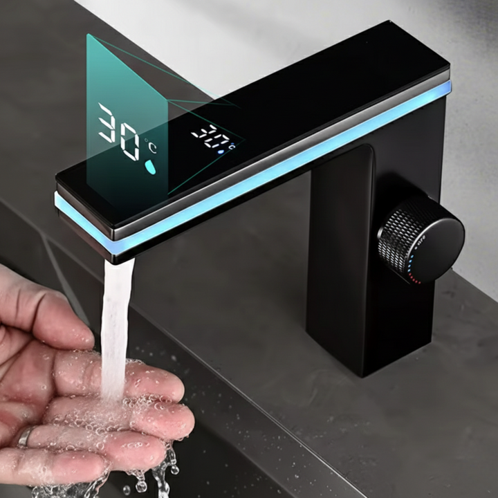 Black Hydro-Powered LED Bathroom Faucet front view