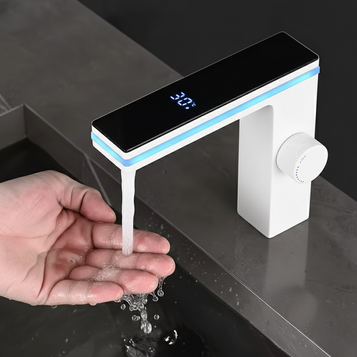 Hydro-Powered LED Bathroom Faucet installed on basin lifestyle