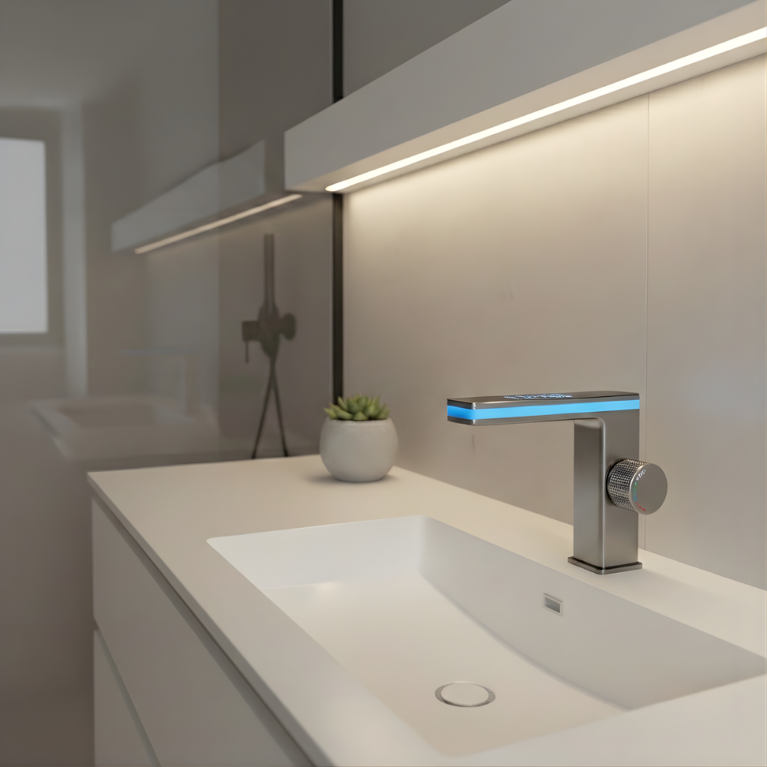 White Hydro-Powered LED Bathroom Faucet front view