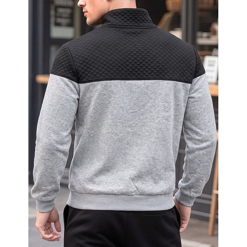 Quilted-Yoke Quarter-Zip Sweatshirt with Kangaroo Pocket