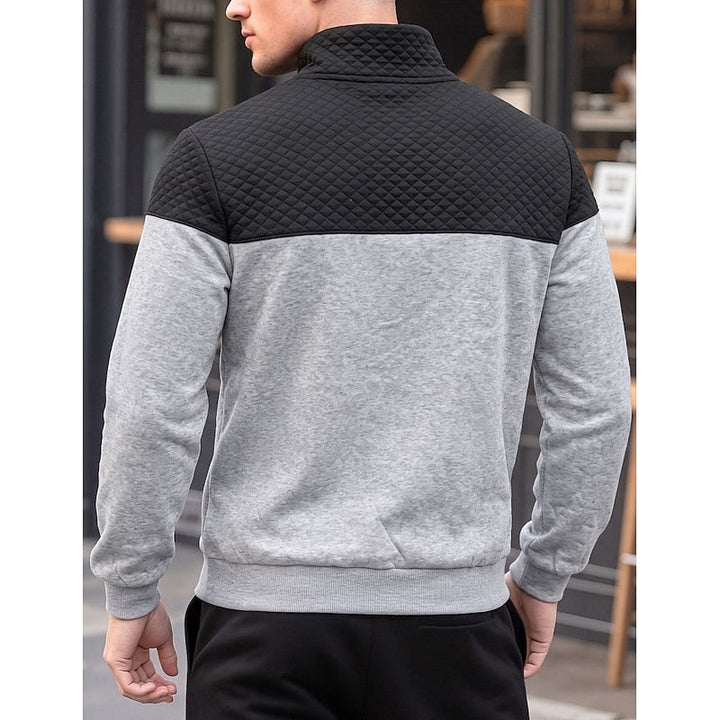 Quilted-Yoke Quarter-Zip Sweatshirt with Kangaroo Pocket