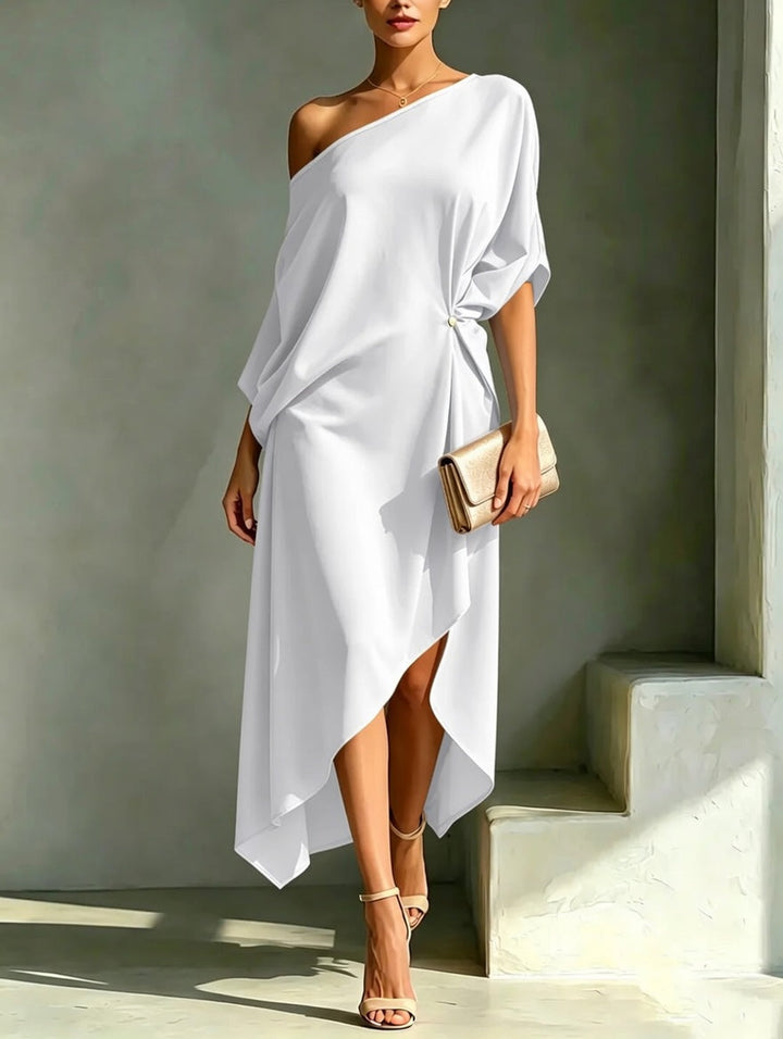 White Lightweight Draped Dress front view