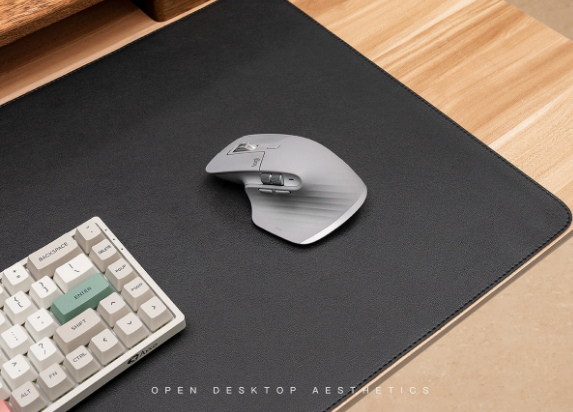 Black PU Leather Desk Mat on desk