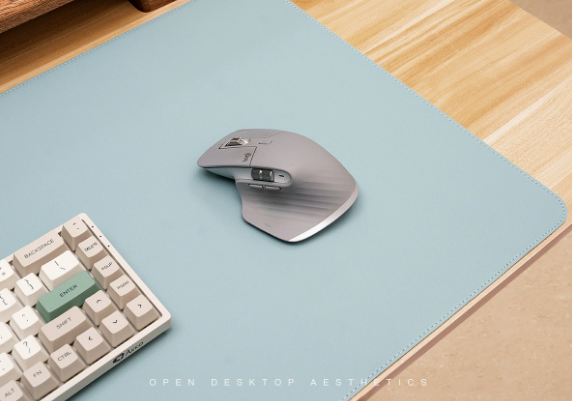 Dark Grey PU Leather Desk Mat detail view