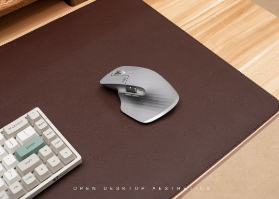 Brown PU Leather Desk Mat with laptop