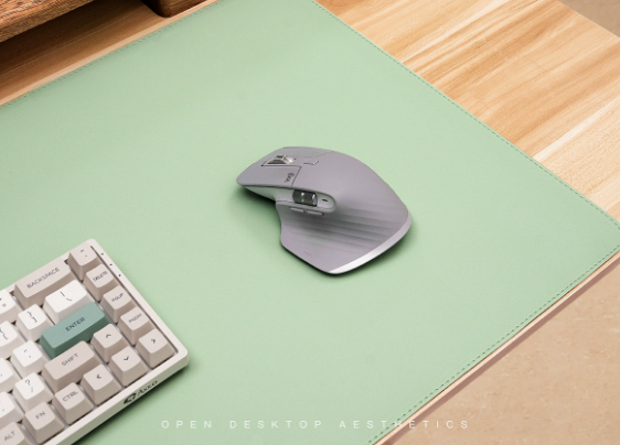 Light Green PU Leather Desk Mat with keyboard