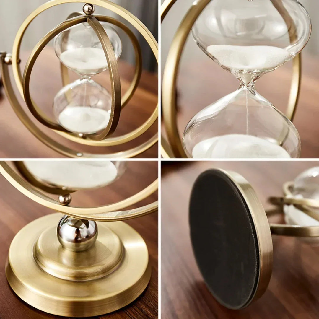 Metal Frame Hourglass Timer on console table