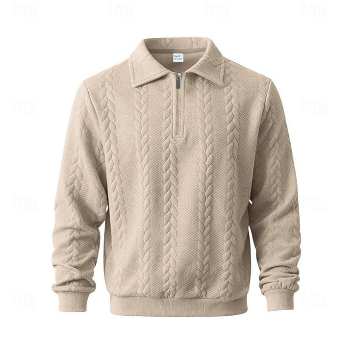 Cable-Knit Polo Quarter-Zip Sweater