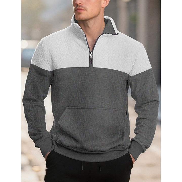 Quilted-Yoke Quarter-Zip Sweatshirt with Kangaroo Pocket