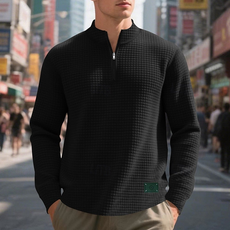 Waffle-Knit Quarter-Zip Pullover Sweater