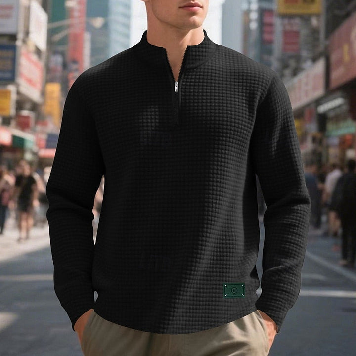 Waffle-Knit Quarter-Zip Pullover Sweater