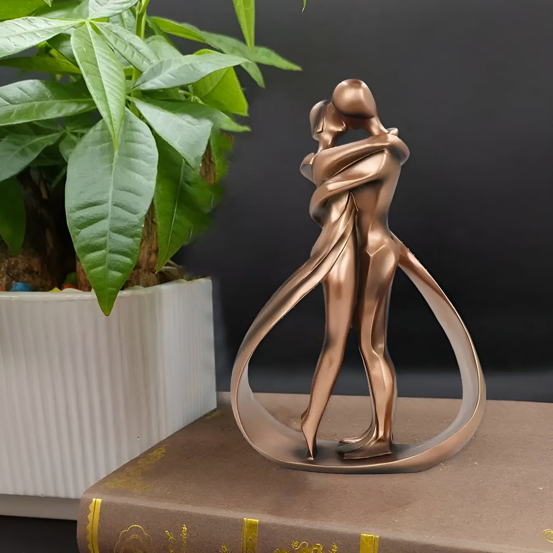 Kissing Couple Sculpture on stacked books lifestyle