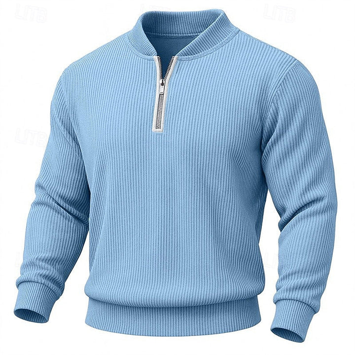Fine-Rib Quarter-Zip Pullover with Stand Collar