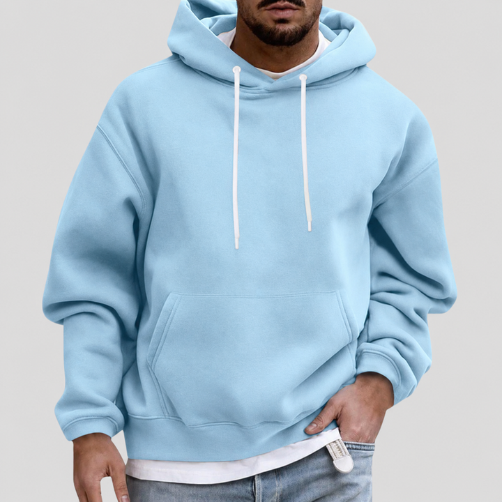 Light Blue Knit Drawstring Hoodie front view