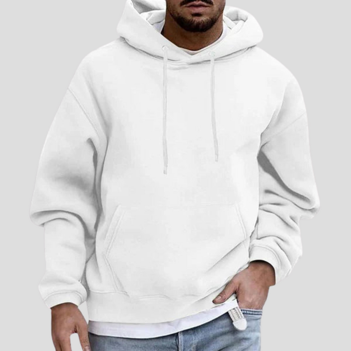 White Knit Drawstring Hoodie front view