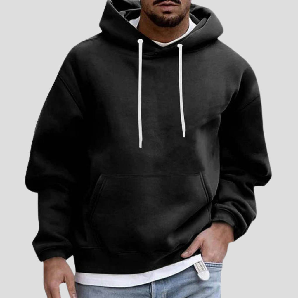 Black Knit Drawstring Hoodie front view
