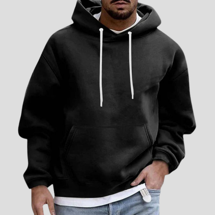 Black Knit Drawstring Hoodie front view