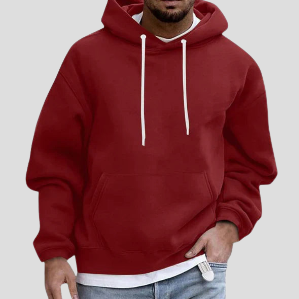 Dark Red Knit Drawstring Hoodie front view
