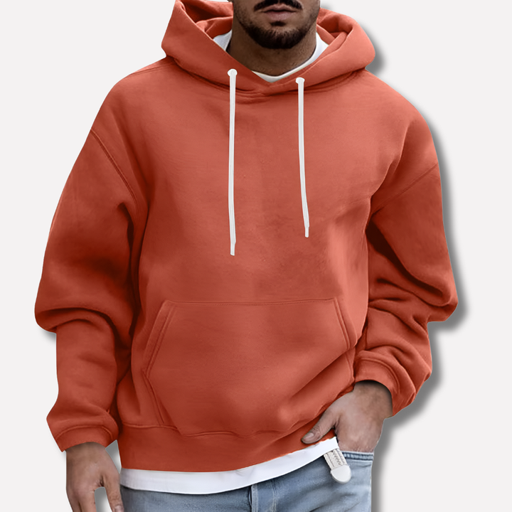 Orange Knit Drawstring Hoodie front view