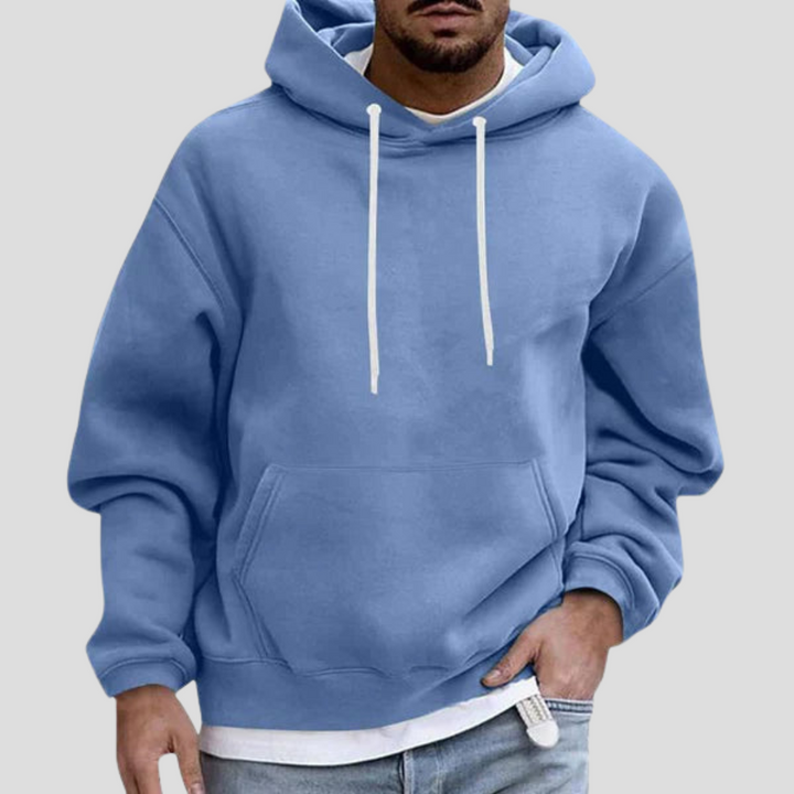 Blue Knit Drawstring Hoodie front view