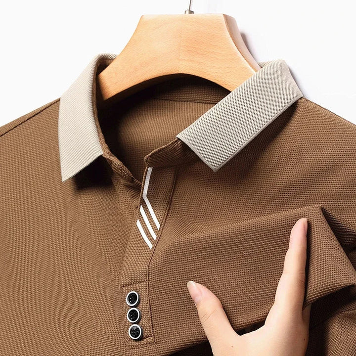 Brown Knit Long-Sleeve Polo collar detail