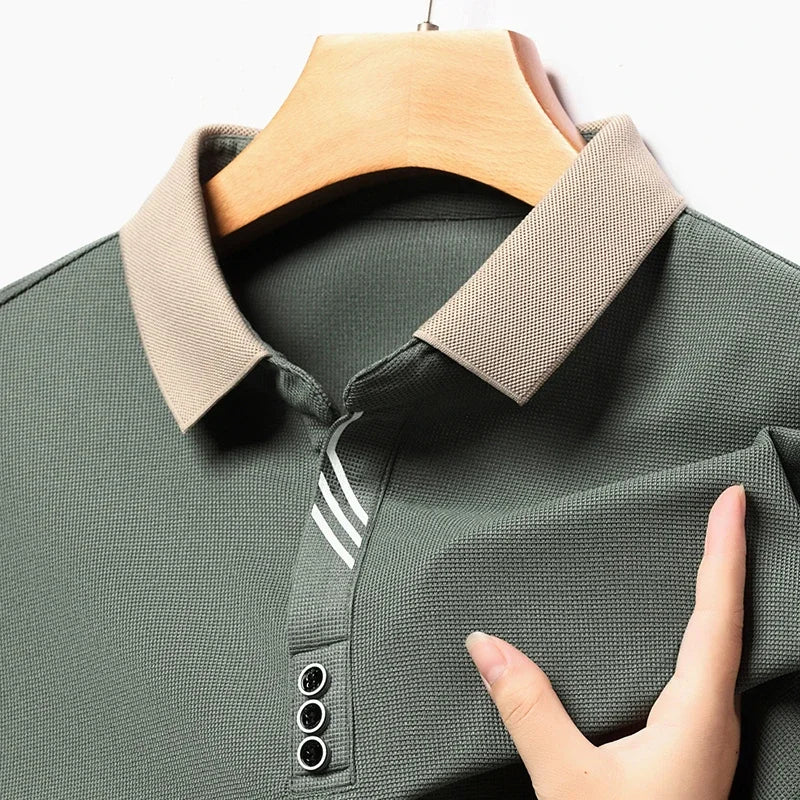 Green Knit Long-Sleeve Polo collar detail