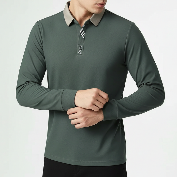 Green Knit Long-Sleeve Polo worn lifestyle