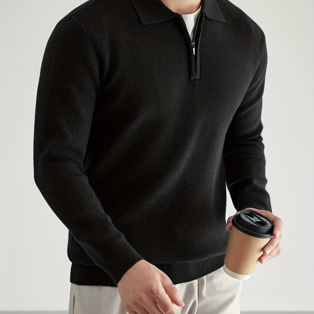 Black Knit Polo Sweater front view