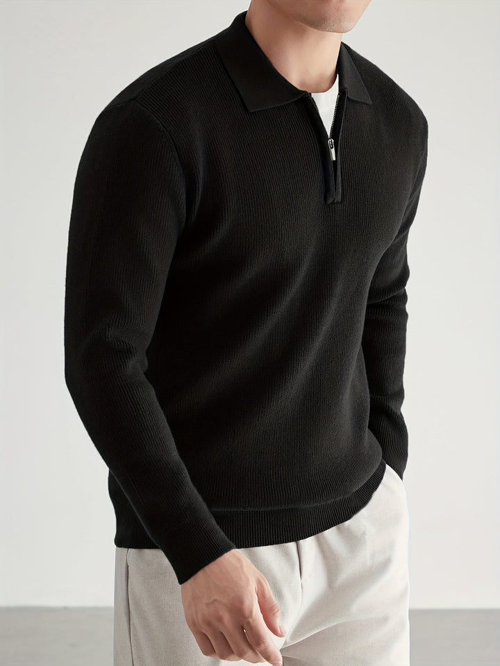 Black Knit Polo Sweater side view