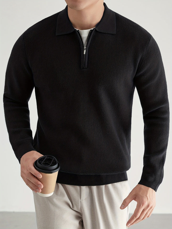 Black Knit Polo Sweater front view