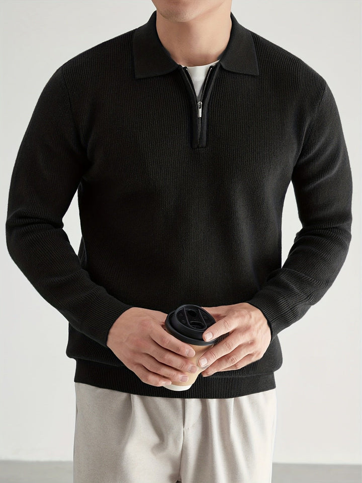 Black Knit Polo Sweater front view