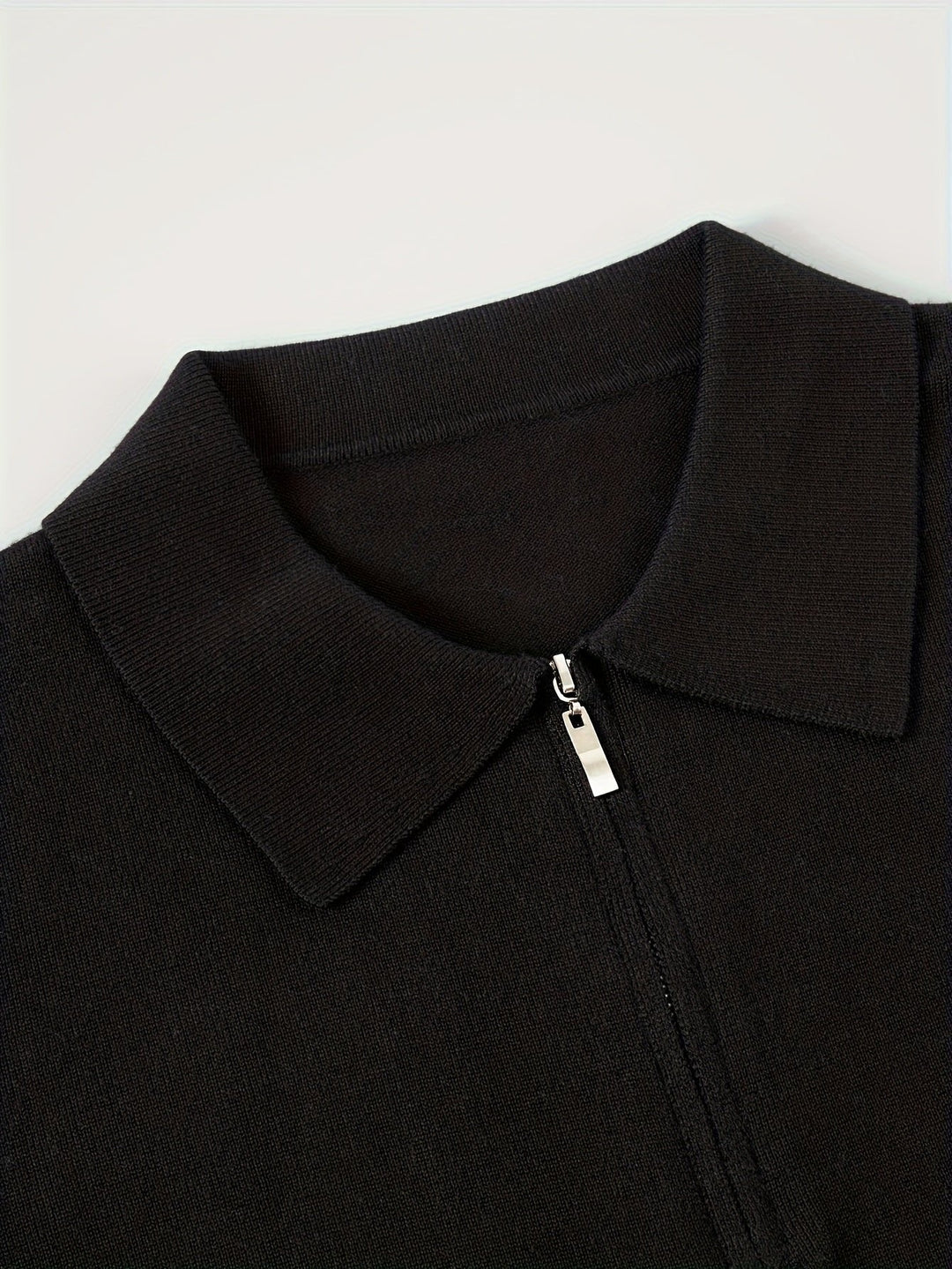 Black Knit Polo Sweater collar detail