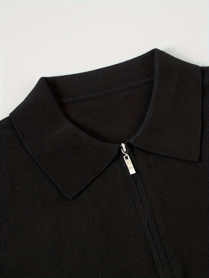 Black Knit Polo Sweater collar detail