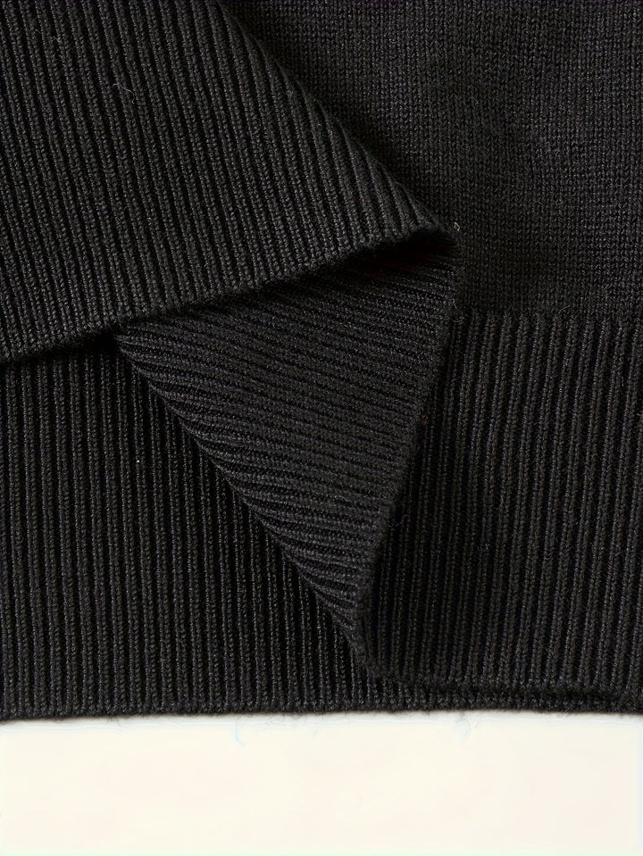 Black Knit Polo Sweater hem detail