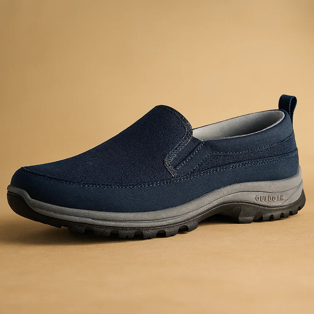 Navy Blue Knit Slip-On Loafers front view