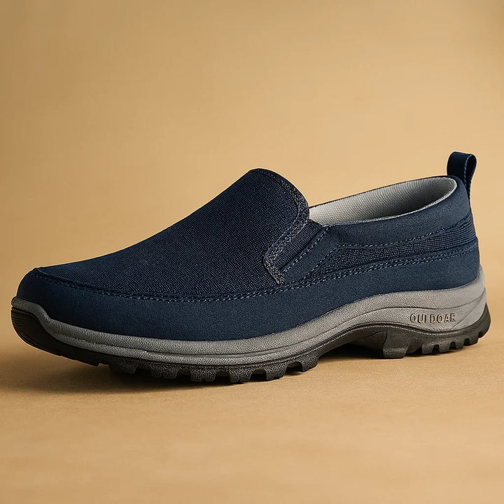 Navy Blue Knit Slip-On Loafers front view
