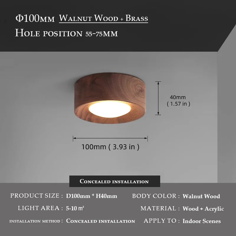 Walnut Knob-Adjustable Copper Downlight ceiling install dimensions