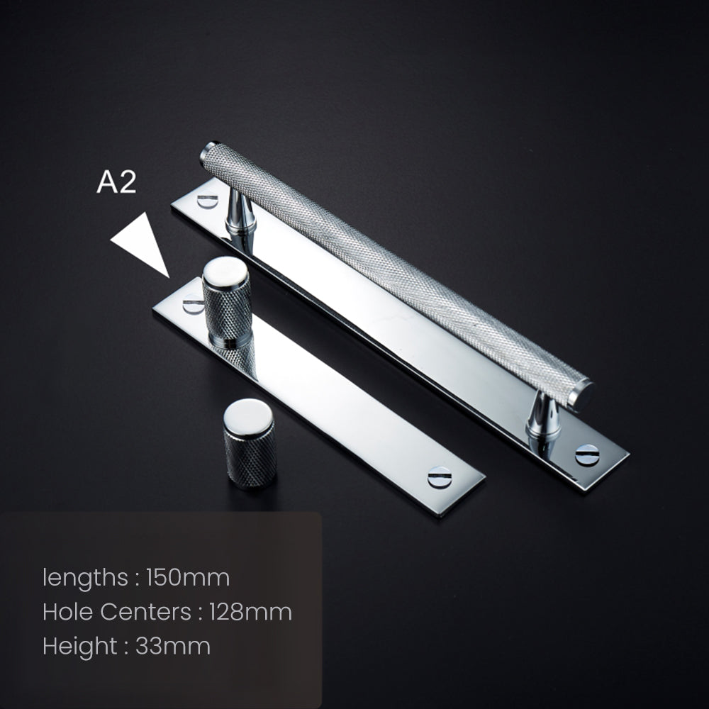 Knurled Brass Cabinet Pulls size and hole-center chart