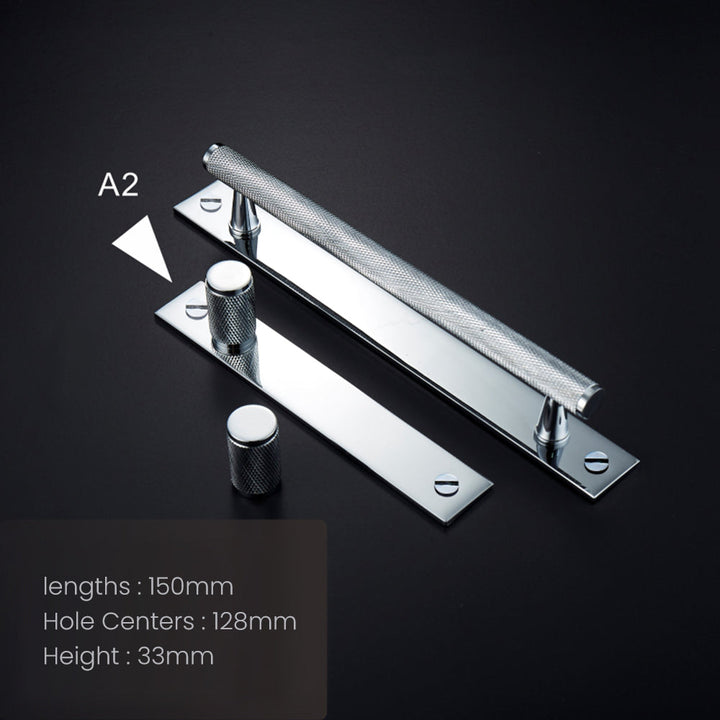 Knurled Brass Cabinet Pulls size and hole-center chart