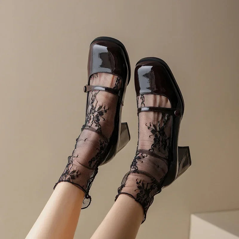 Lace Overlay Block-Heel Ankle Boots side profile