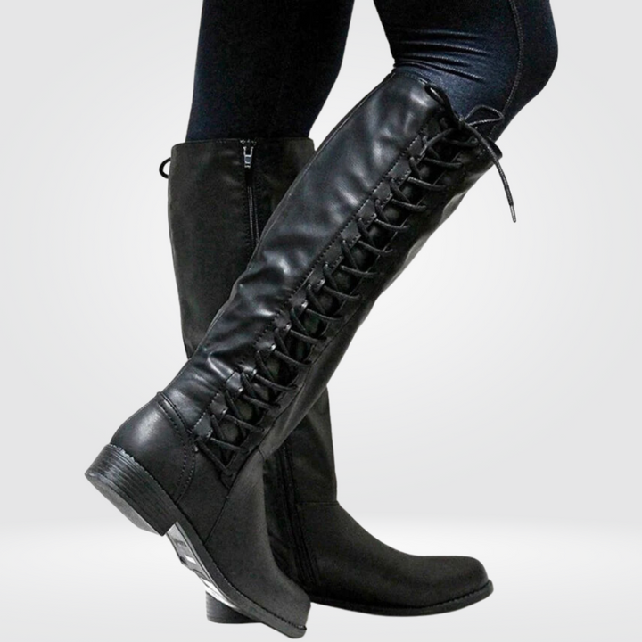 Black Lace-Up Knee-High Boots side view