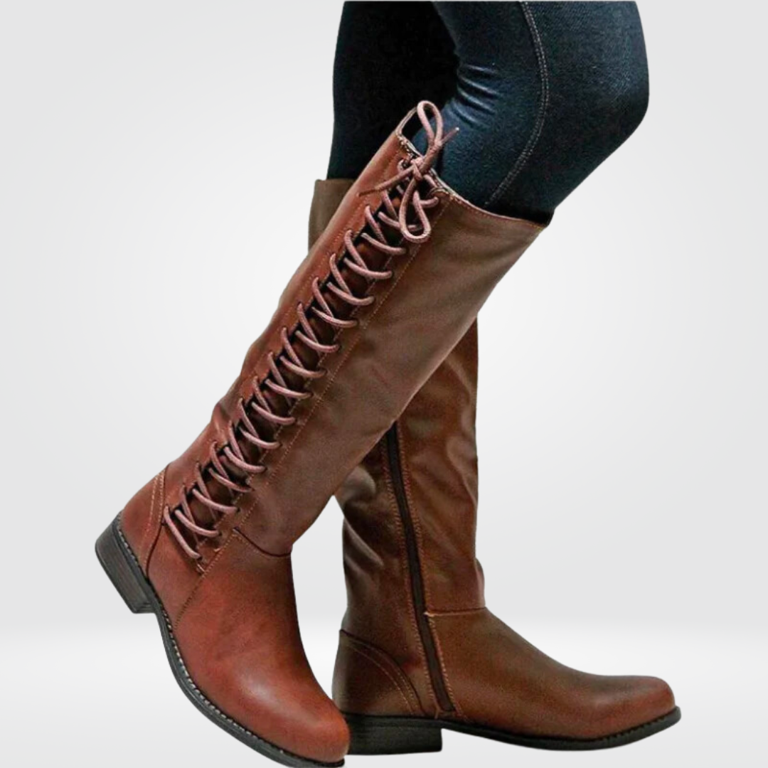 Brown Lace-Up Knee-High Boots side view