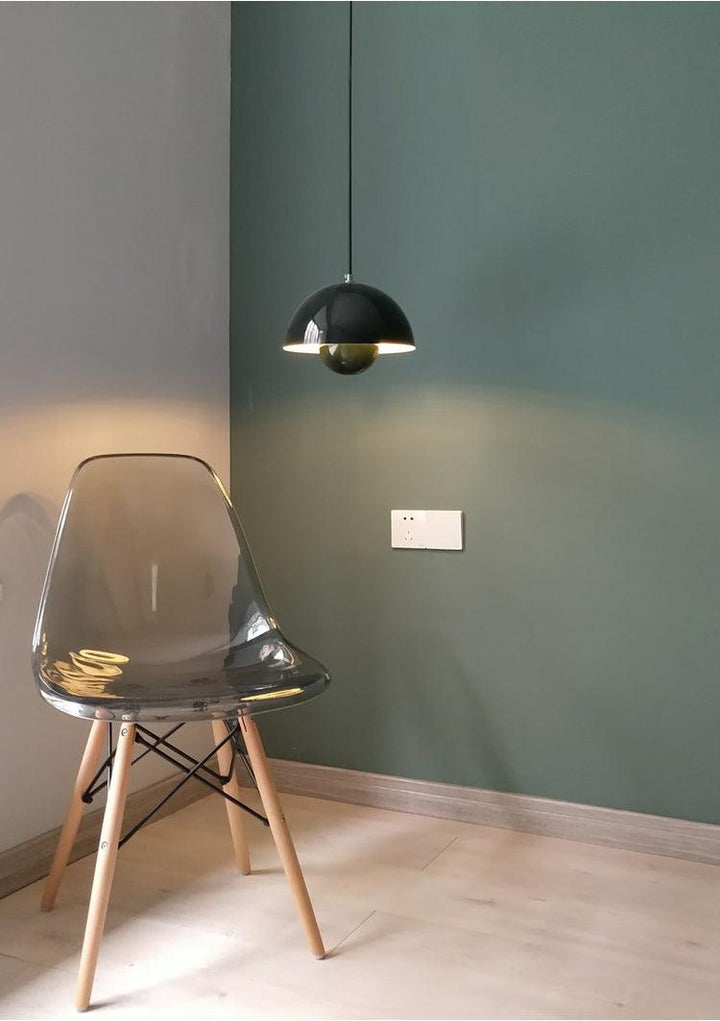Lacquered Metal Mushroom Pendant close-up