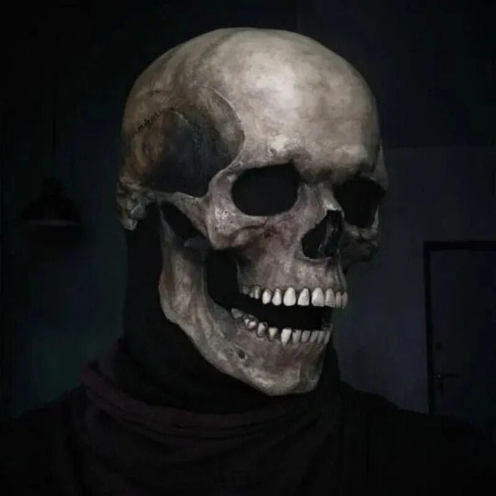 White Latex Movable-Jaw Skull Mask front view