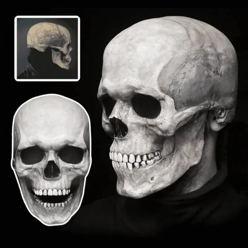 White Latex Movable-Jaw Skull Mask side view